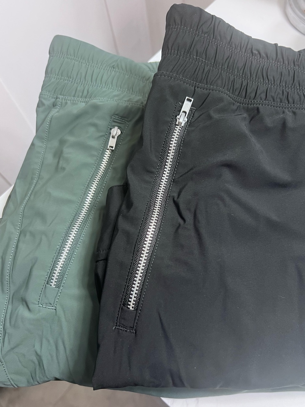 Two pairs XL Old Navy Women’s sleektek cargo pants - sage green and black